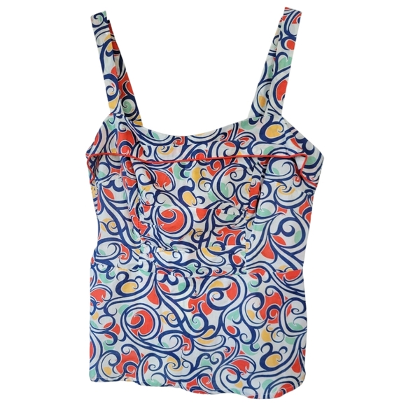 CAbi Sz 6 Cotton Pleated Smocked Back Multicolor Tank Top Peplum Blouse - Picture 2 of 13